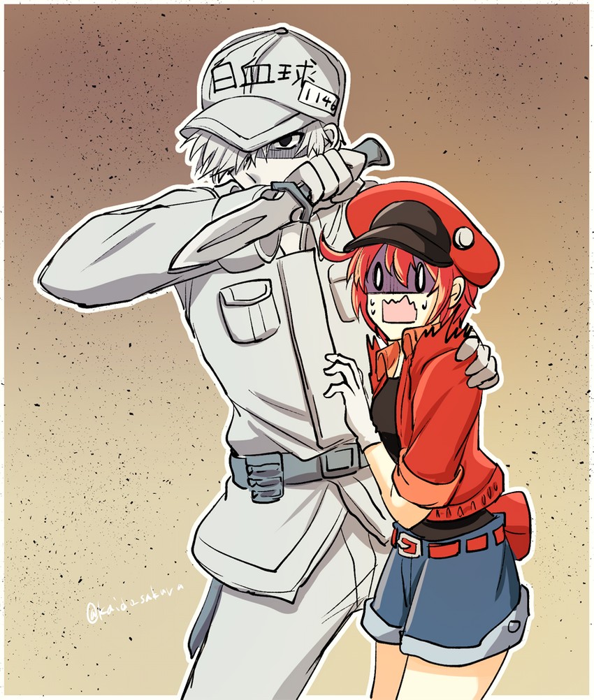 white blood cell, red blood cell, ae-3803, and u-1146 (hataraku saibou) drawn by kaidou_mitsuki