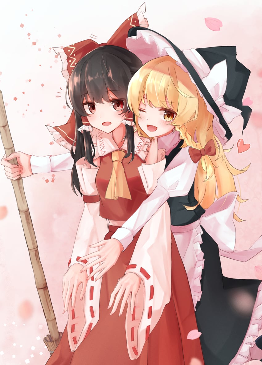 hakurei reimu and kirisame marisa (touhou) drawn by taguno