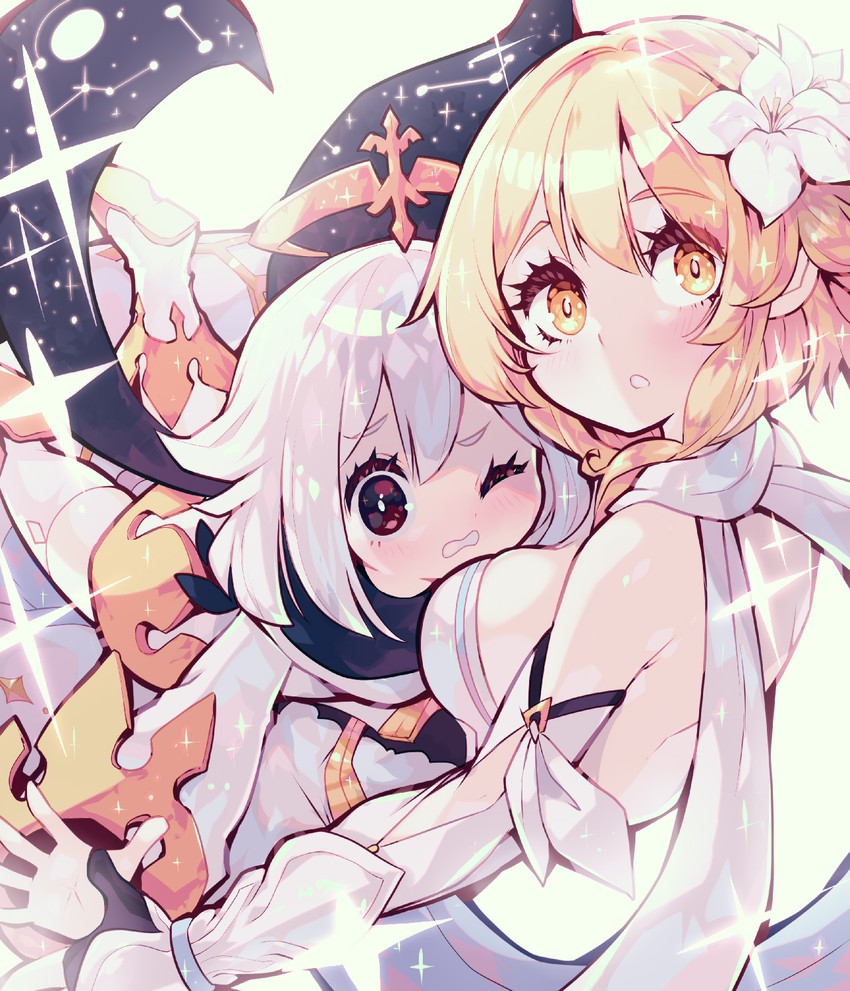 lumine and paimon (genshin impact) drawn by parororo