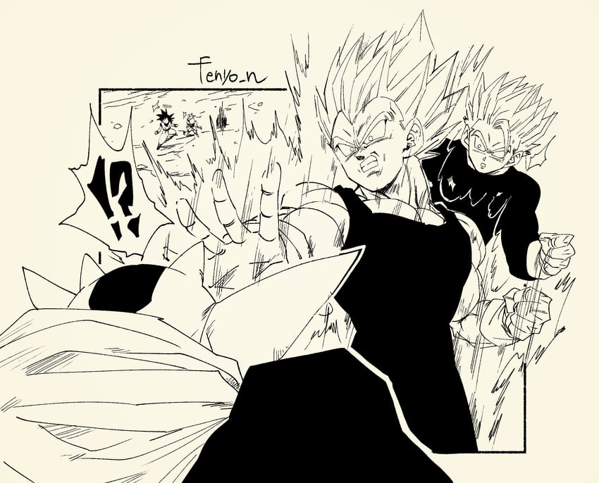 son goku, vegeta, son gohan, shin, and dabura (dragon ball and 1 more) drawn by fenyon