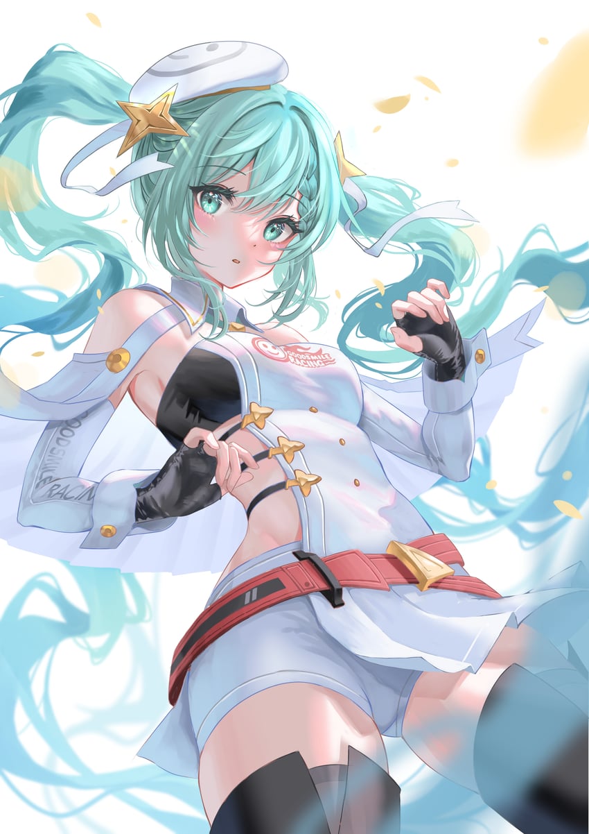hatsune miku and racing miku (vocaloid and 1 more) drawn by genjitsu_pirika