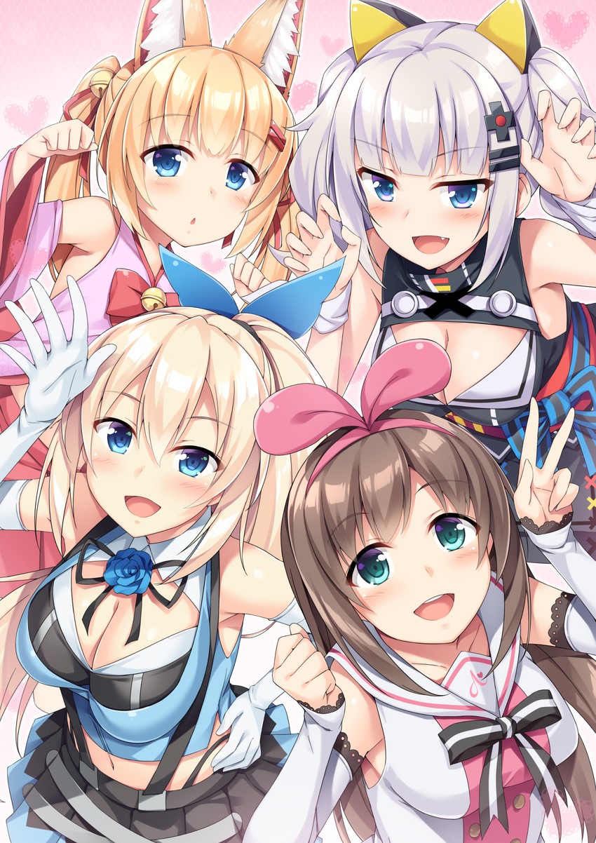 kizuna ai, kaguya luna, mirai akari, and mikoko (kizuna ai inc. and 3 more) drawn by akizora_momiji