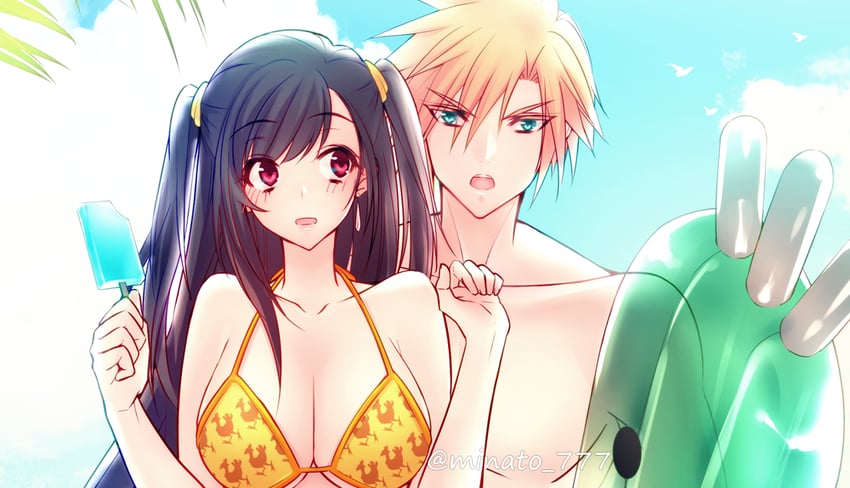 tifa lockhart, cloud strife, and sabotender (final fantasy and 2 more) drawn by minato_(ct_777)