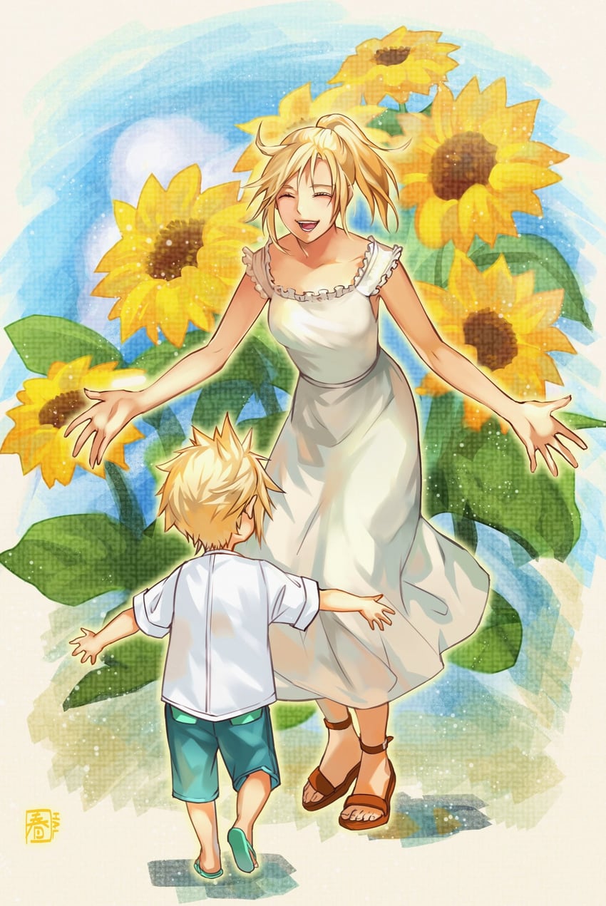 cloud strife and claudia strife (final fantasy and 2 more) drawn by halu-ca