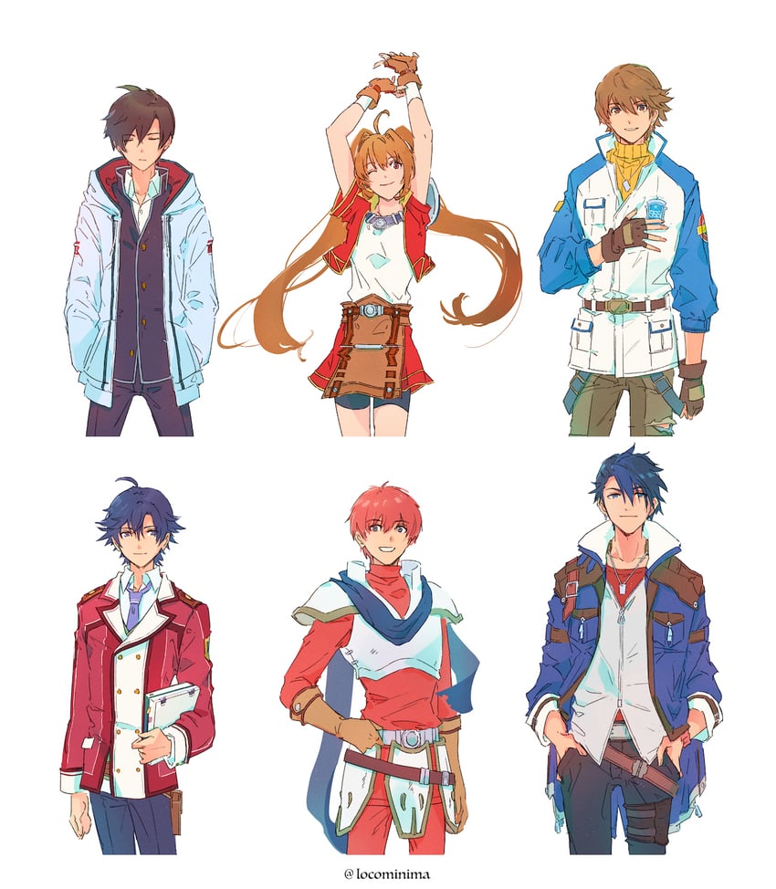 rean schwarzer, estelle bright, van arkride, adol christin, lloyd bannings, and 1 more (eiyuu densetsu and 11 more) drawn by miche_(locominima)