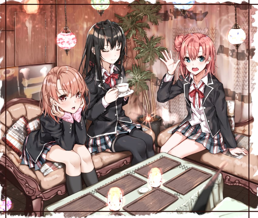 yukinoshita yukino, yuigahama yui, and isshiki iroha (yahari ore no seishun lovecome wa machigatteiru.) drawn by sahara386