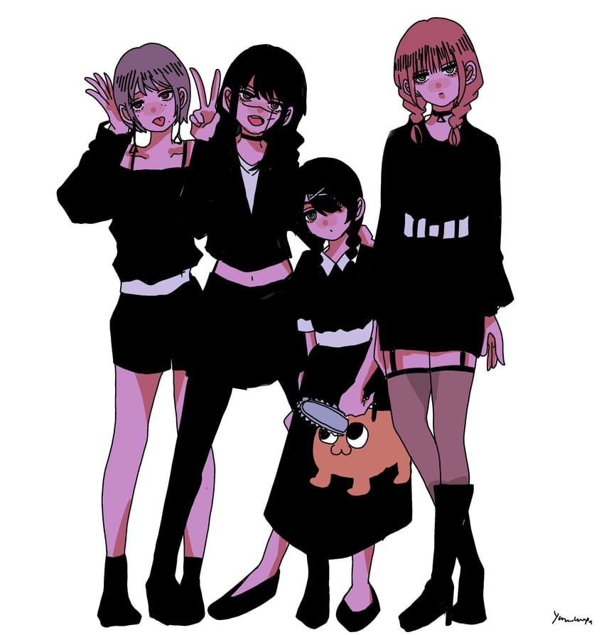 makima, yoru, pochita, fami, and nayuta (chainsaw man) drawn by yuzuha_takamura