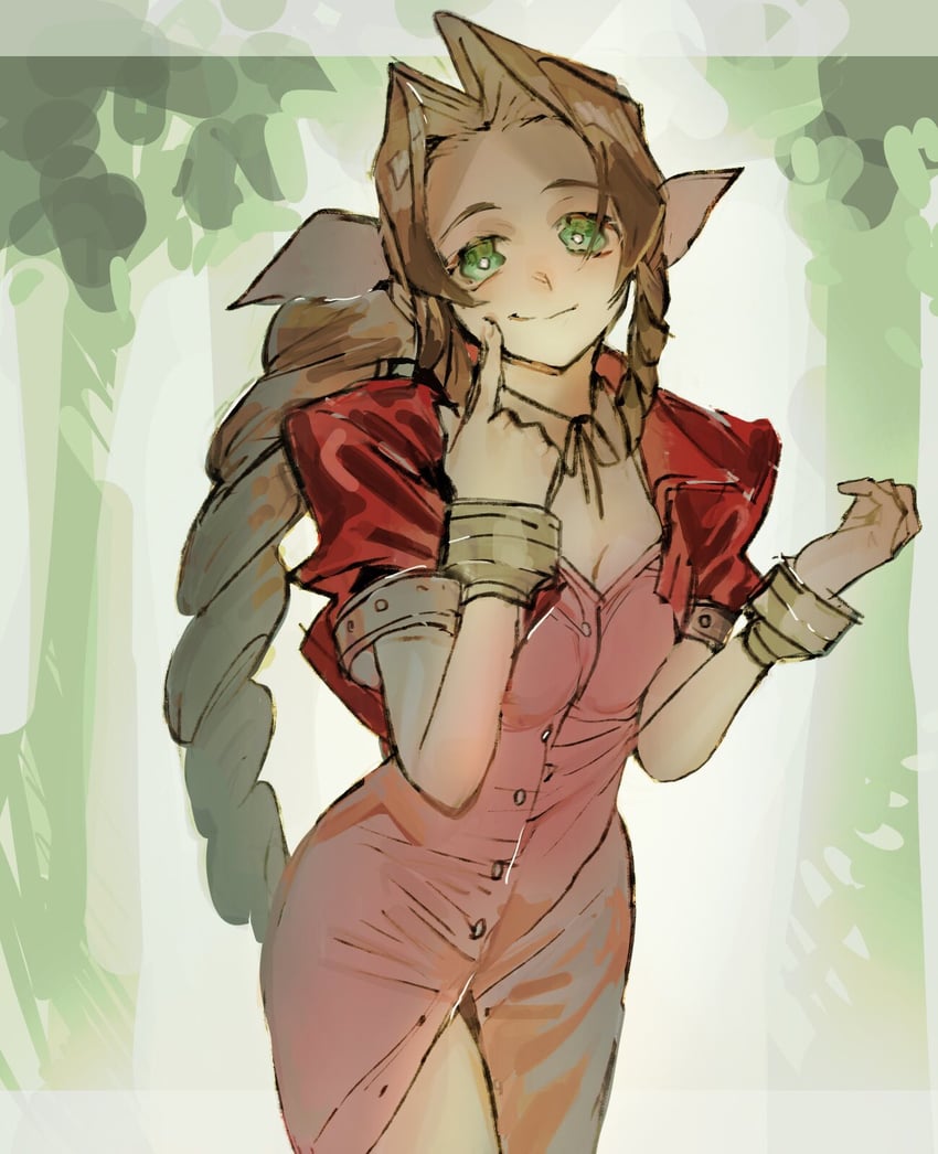 aerith gainsborough (final fantasy and 1 more) drawn by meameeea
