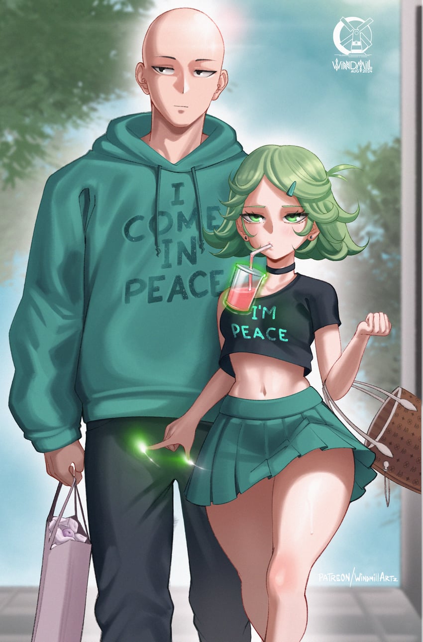 tatsumaki and saitama (one-punch man) drawn by windmill_(windmillg)
