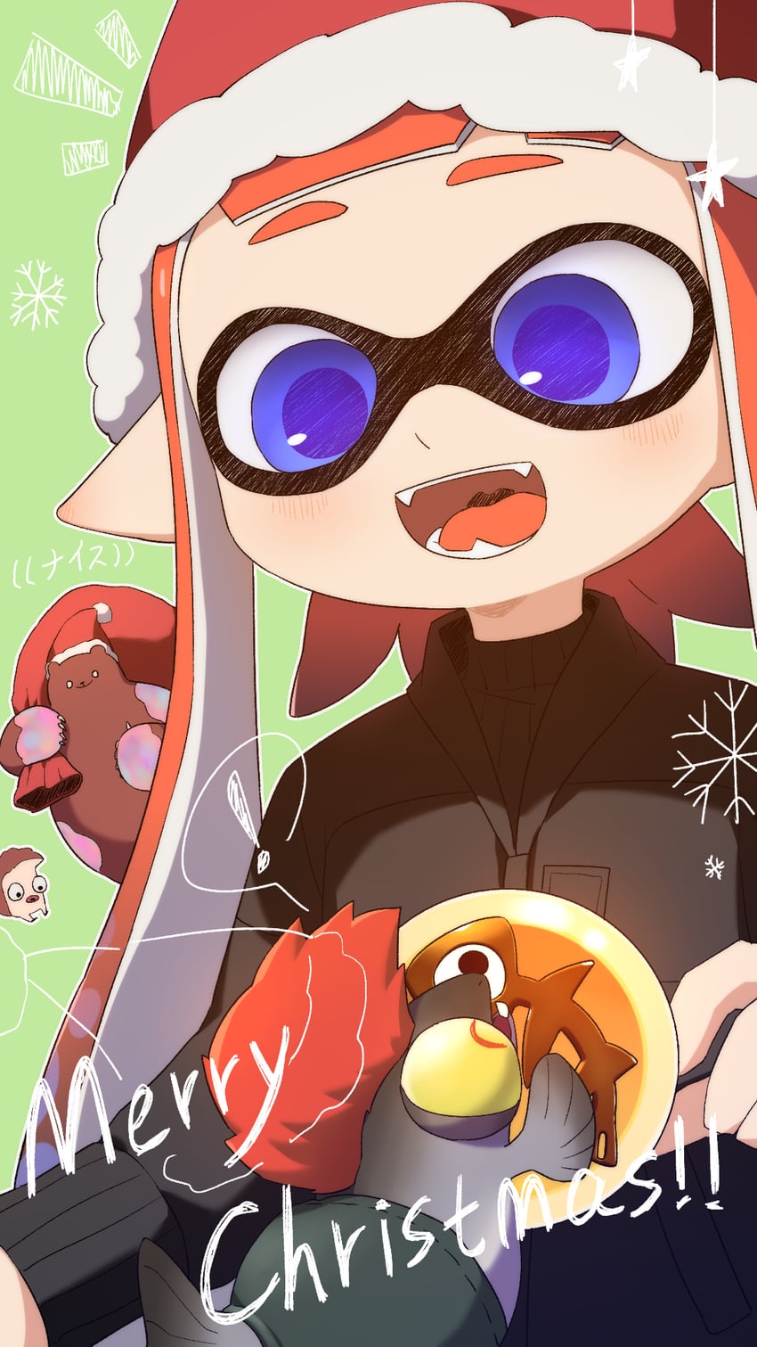 inkling player character, inkling girl, smallfry, octotrooper, and mr. grizz (splatoon and 1 more) drawn by ichijip_app