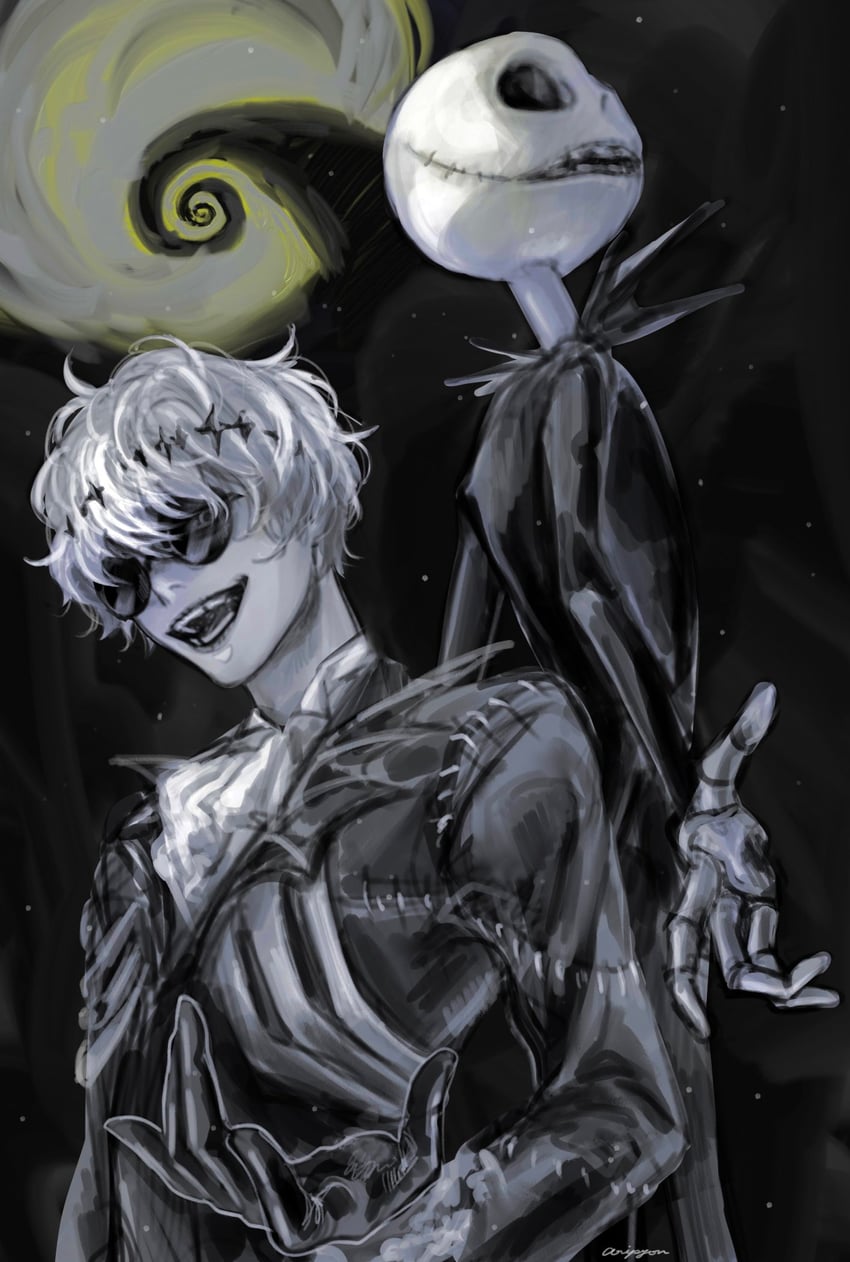 jack skellington and skully j. graves (twisted wonderland) drawn by aripyon