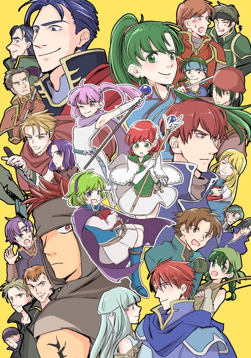 lyn, ninian, nino, eliwood, hector, and 20 more (fire emblem and 1 more) drawn by hoshigaki_(hsa16g)