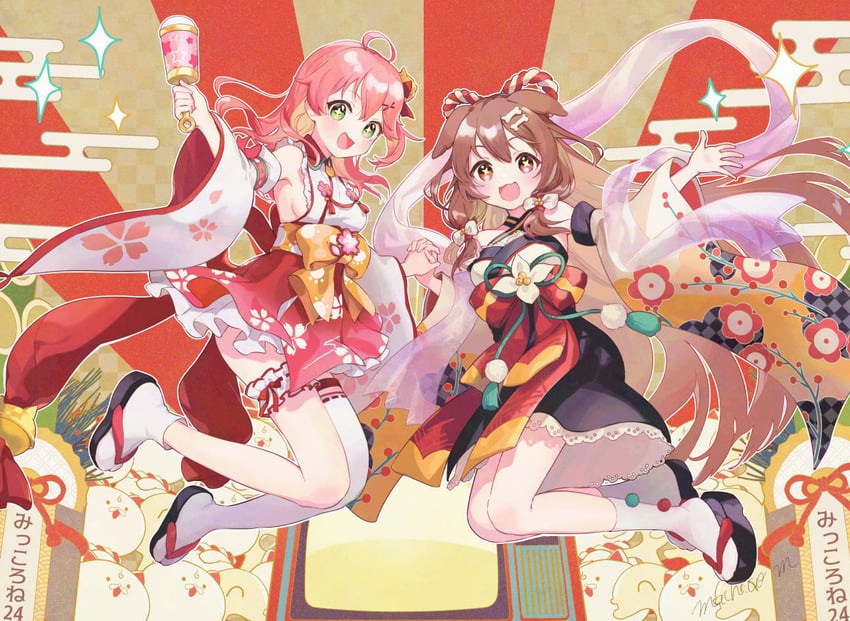 sakura miko, inugami korone, 35p, and listener (hololive) drawn by machico_maki