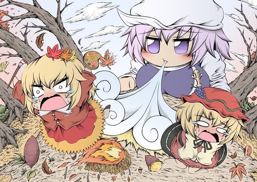 aki minoriko, letty whiterock, and aki shizuha (touhou) drawn by hidefu_kitayan