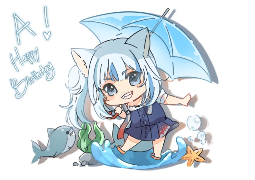 gawr gura and bloop (hololive and 1 more) drawn by airani_iofifteen_(artist)