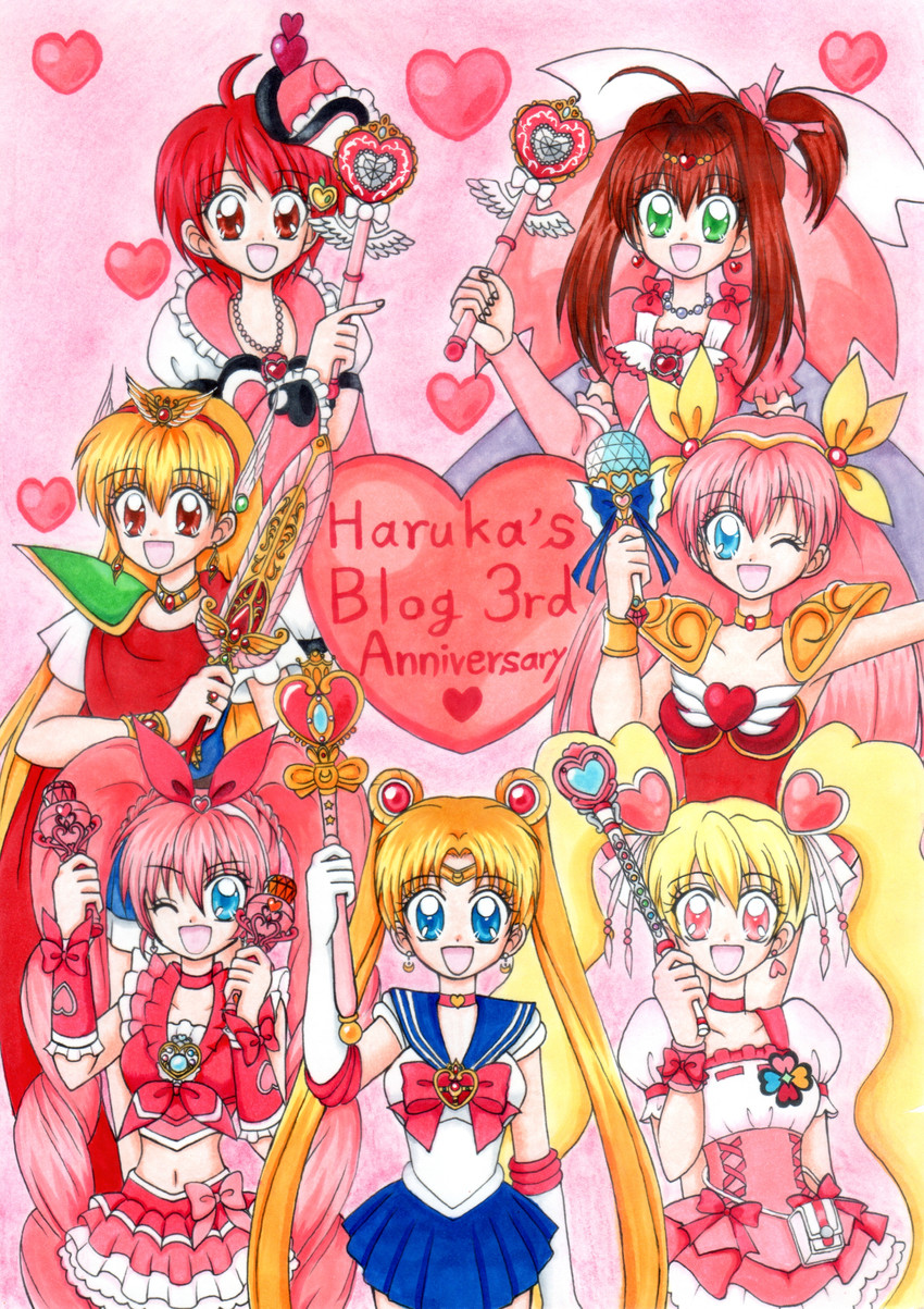 tsukino usagi, sailor moon, houjou hibiki, momozono love, cure melody, and 7 more (precure and 7 more) drawn by princess-heart