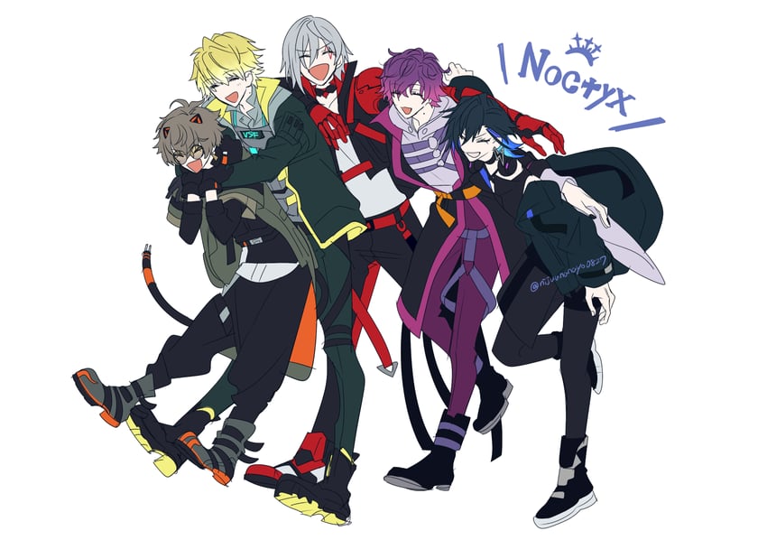 sonny brisko, alban knox, uki violeta, fulgur ovid, and yugo asuma (nijisanji and 1 more) drawn by ninahachi