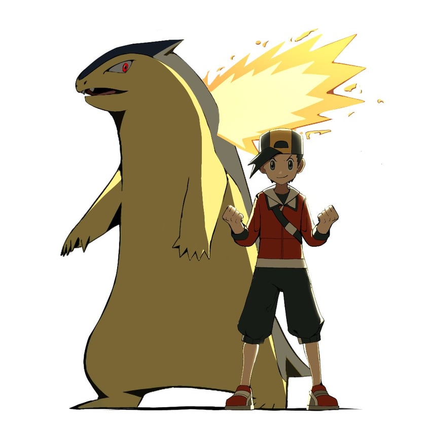 ethan and typhlosion (pokemon and 1 more) drawn by psaber97