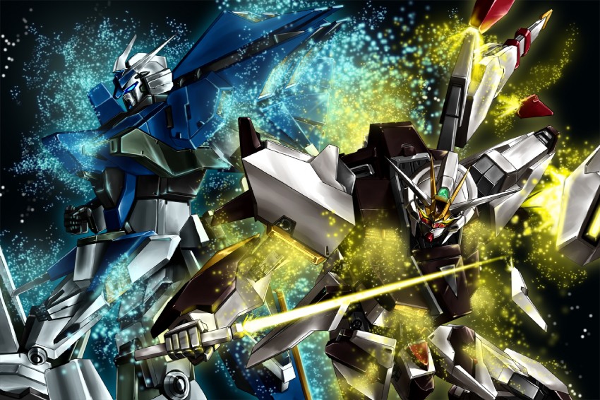 tsx-02r garland and tsx-01-x1 trias (gundam and 2 more) drawn by nana_g