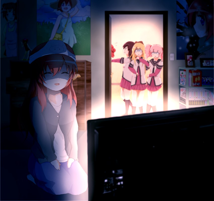 toshinou kyouko, akaza akari, funami yui, yoshikawa chinatsu, and akaza akane (yuruyuri) drawn by takamatsuya