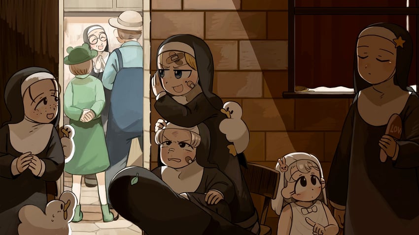 strict nun, star nun, smug nun, bunny nun, leaf nun, and 4 more (little nuns) drawn by diva_(hyxpk)