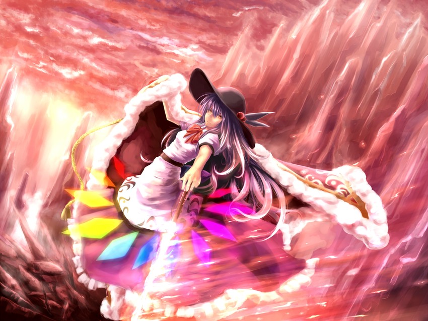hinanawi tenshi (touhou) drawn by shikkoku_(border_of_season)