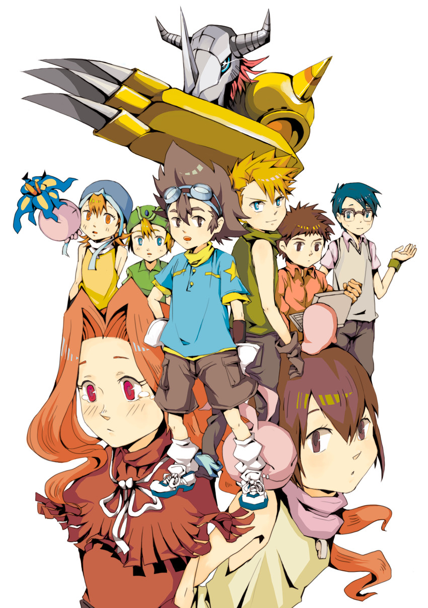 yagami hikari, yagami taichi, tachikawa mimi, takenouchi sora, takaishi takeru, and 5 more (digimon and 1 more) drawn by arios_(ty107)