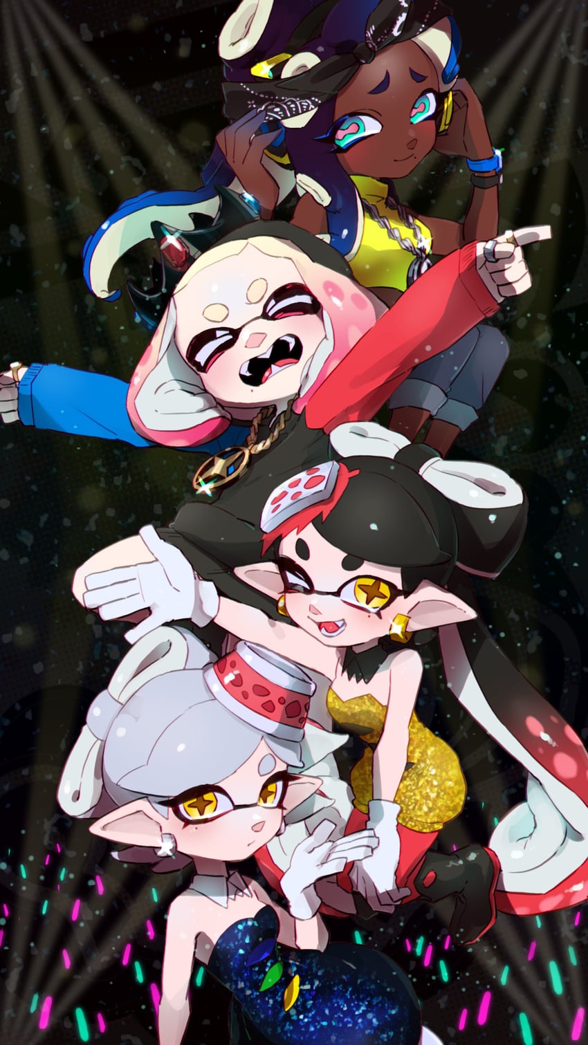 pearl, marina, callie, and marie (splatoon and 2 more) drawn by booro_(169b)