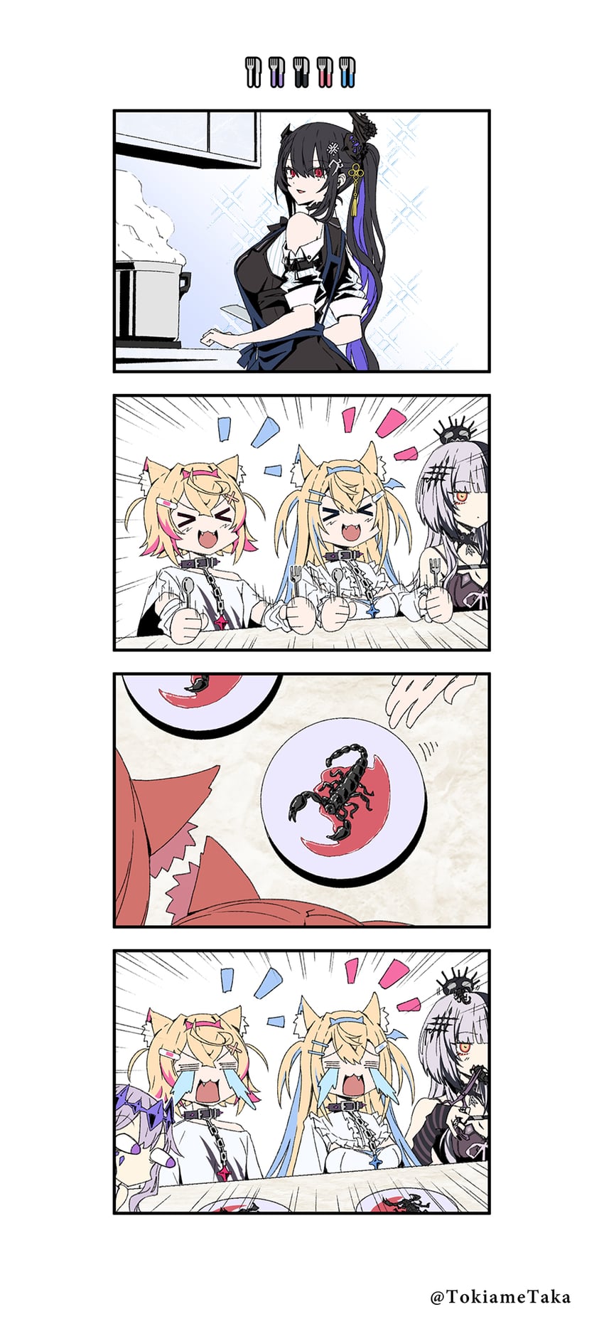 shiori novella, nerissa ravencroft, fuwawa abyssgard, mococo abyssgard, koseki bijou, and 1 more (hololive and 1 more) drawn by taka_t
