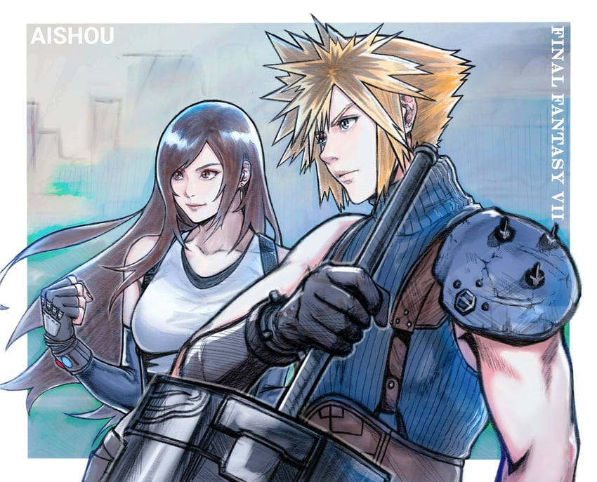 tifa lockhart and cloud strife (final fantasy and 2 more) drawn by ai_shou
