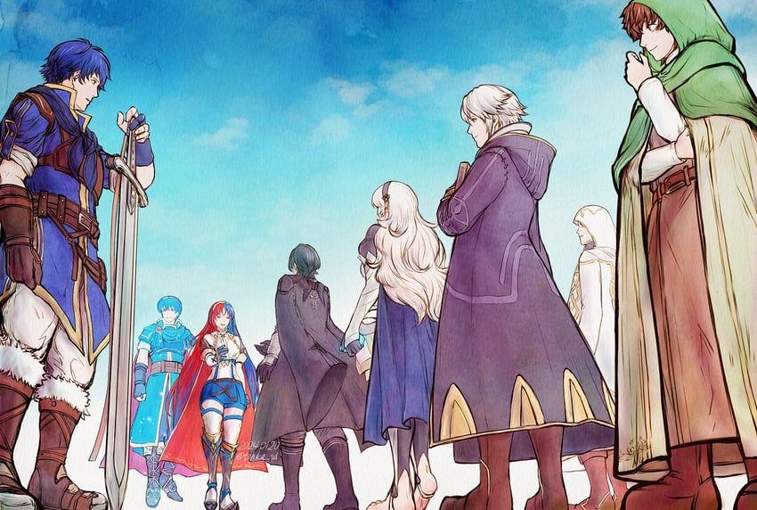 female corrin, male byleth, male robin, female alear, kiran, and 4 more (fire emblem and 7 more) drawn by tohka_sd