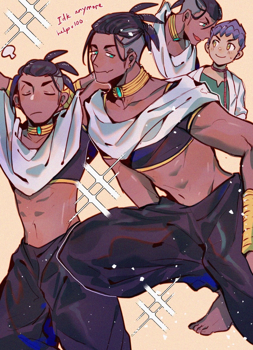 raihan, hop, alibaba saluja, and judal (pokemon and 2 more) drawn by chiyo_(miichiyochin)