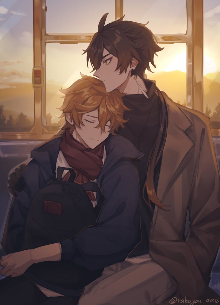 zhongli and tartaglia (genshin impact) drawn by rakuyou_ame