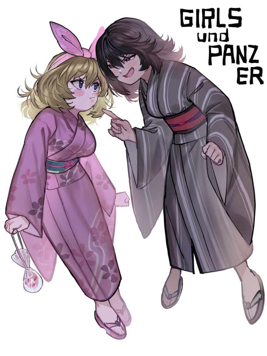 andou and oshida (girls und panzer) drawn by machishita_atake