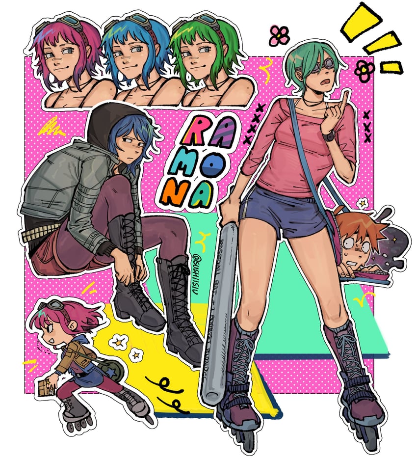 scott pilgrim and ramona flowers (scott pilgrim takes off and 1 more) drawn by sushiisiu