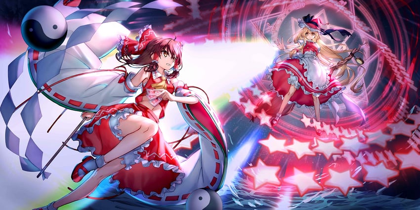 hakurei reimu and kirisame marisa (touhou and 1 more) drawn by canata_katana
