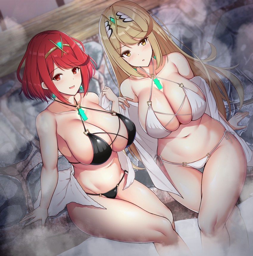 pyra and mythra (xenoblade chronicles and 1 more) drawn by noeomi