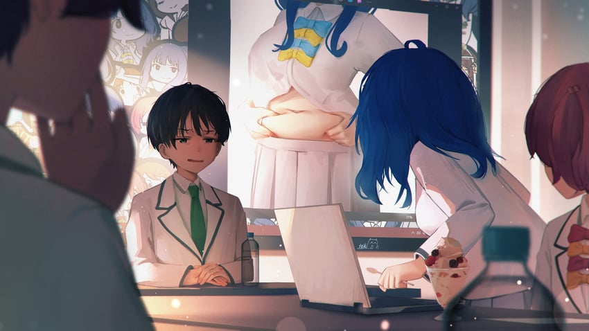 yanami anna, yakishio lemon, komari chika, and nukumizu kazuhiko (make heroine ga oo sugiru!) drawn by sklt_(swyt8223)
