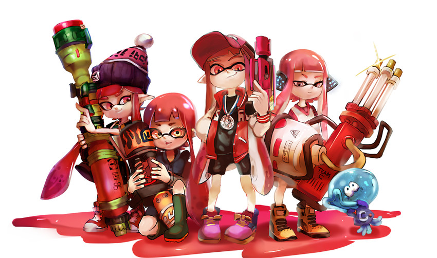 inkling player character, inkling girl, and jellyfish (splatoon and 1 more) drawn by meru_tyanng