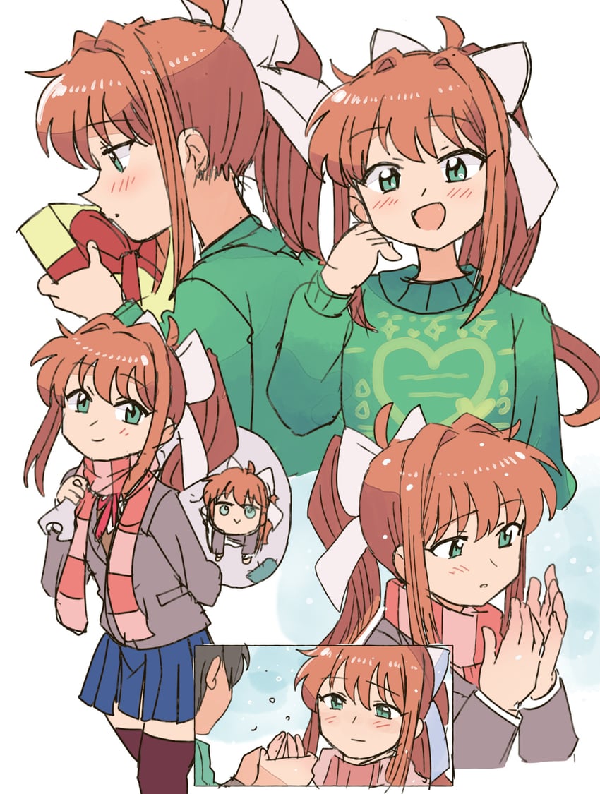 monika and protagonist (doki doki literature club) drawn by tsubobot