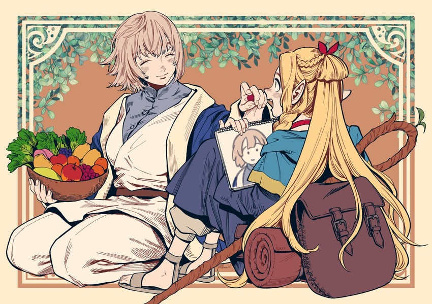 marcille donato and falin touden (dungeon meshi) drawn by nabeya_sakihana