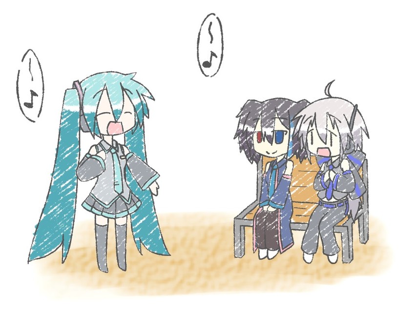 hatsune miku, yowane haku, and yokune ruko (vocaloid and 1 more) drawn by sunesuki