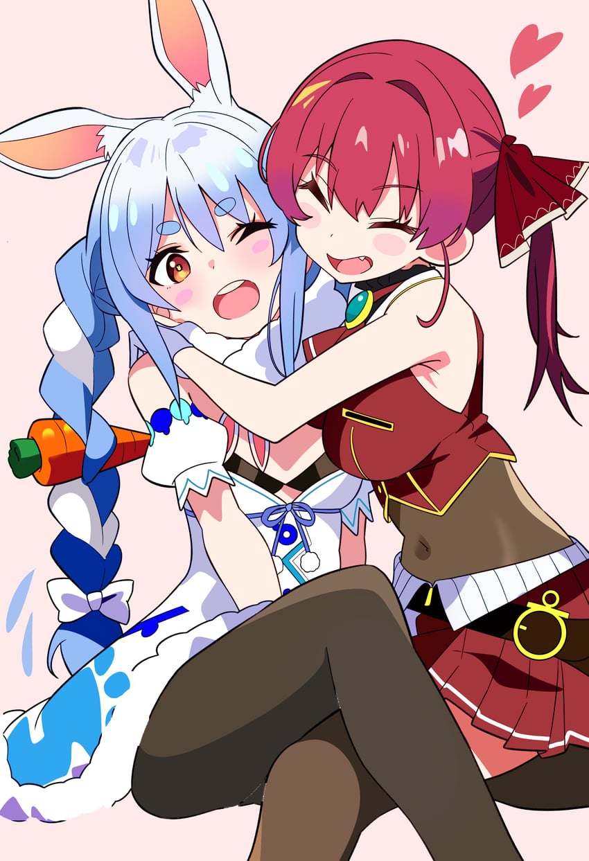 houshou marine and usada pekora (hololive) drawn by hutaba_haru