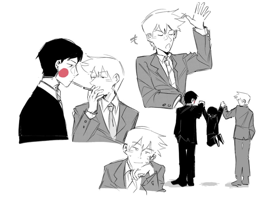 kageyama shigeo, reigen arataka, ekubo, and yoshioka mamoru (mob psycho 100) drawn by mp100days