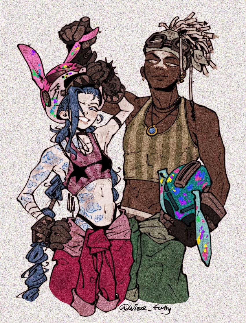 jinx, arcane jinx, and ekko (league of legends and 1 more) drawn by wise_fully