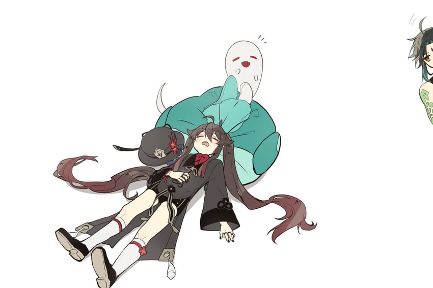 hu tao, xiao, and boo tao (genshin impact) drawn by hoshiyui_tsukino
