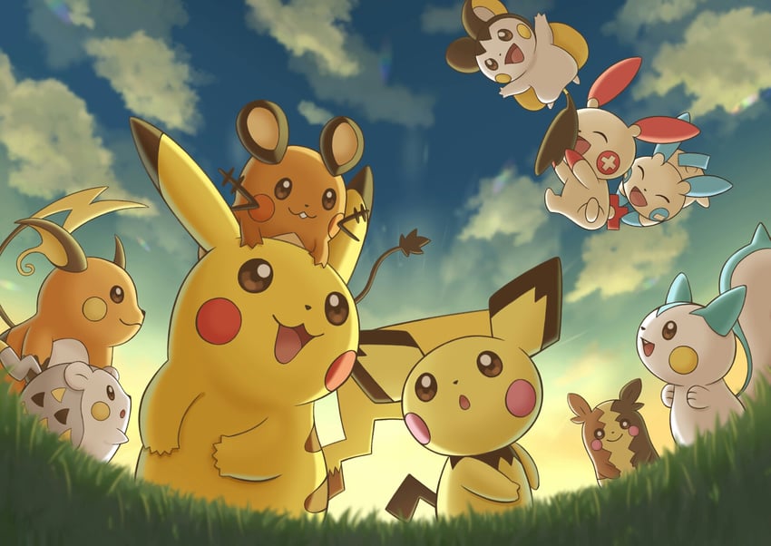 pikachu, morpeko, pichu, raichu, pachirisu, and 5 more (pokemon) drawn by matsuba_moco