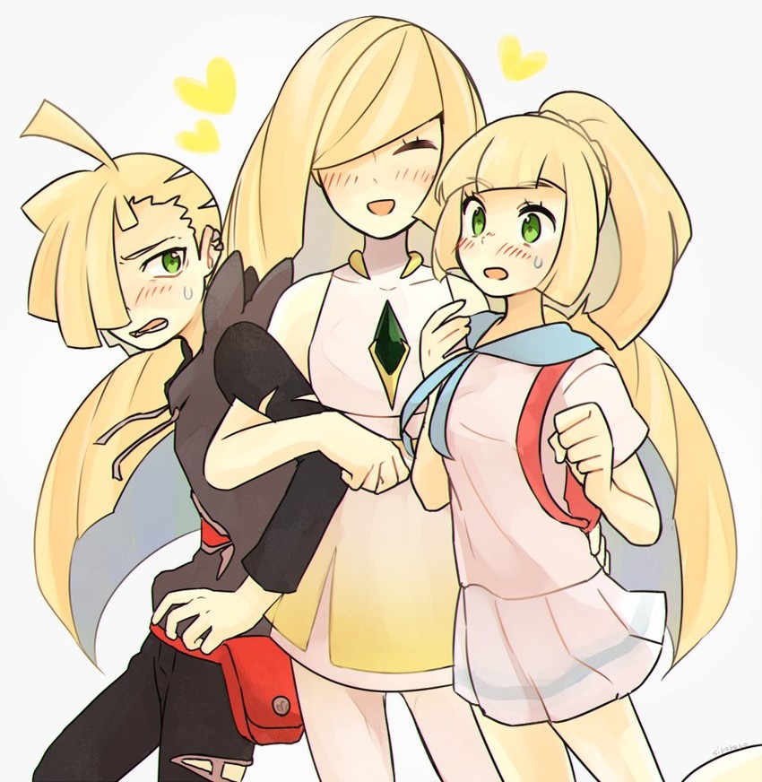 lillie, lusamine, and gladion (pokemon and 1 more) drawn by siroromo