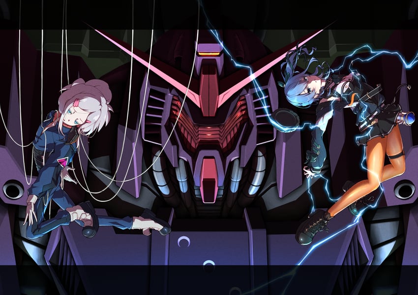 hoshimachi suisei, puru two, elpeo puru, deux murasame, and psycho gundam (hololive and 3 more) drawn by hiraken