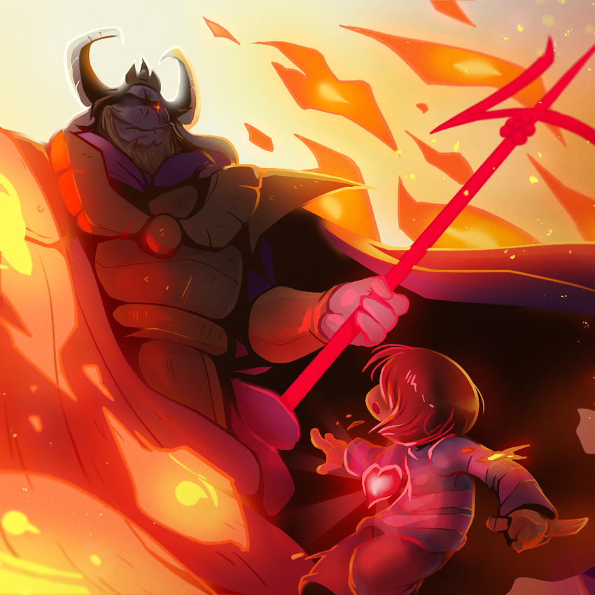 frisk and asgore dreemurr (undertale) drawn by palidoozy-art